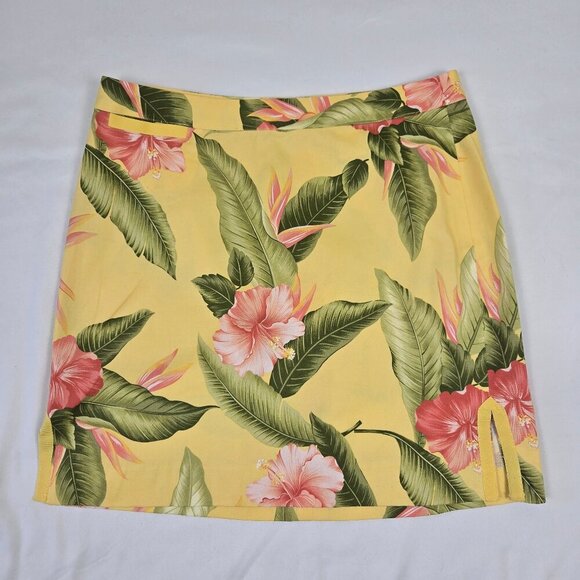 Tommy Bahama Size 6 Yellow Floral Print Skirt Side Vents Hidden Back Zipper - Picture 1 of 10
